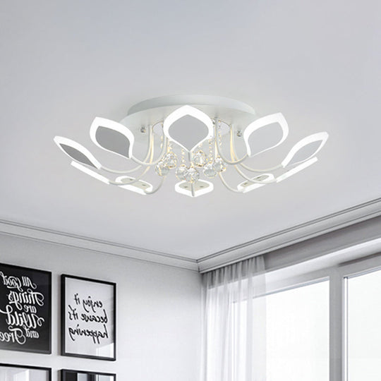 Leaf Acrylic Shade Sputnik Flush Mount Ceiling Light - Modern 8/10/12 Lights - White/Black - Bedroom Fixture in White/Warm