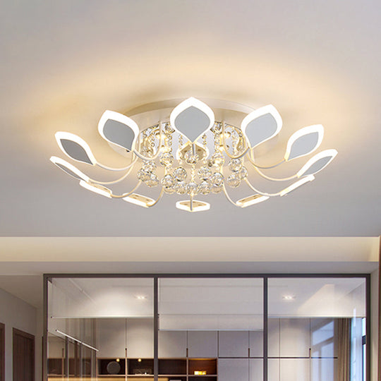 Leaf Acrylic Shade Sputnik Flush Mount Ceiling Light - Modern 8/10/12 Lights - White/Black - Bedroom Fixture in White/Warm