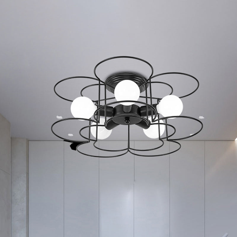 Lustre semi-encastré moderne avec cadre en fer noir/blanc - 5 lumières - Éclairage de plafond de chambre