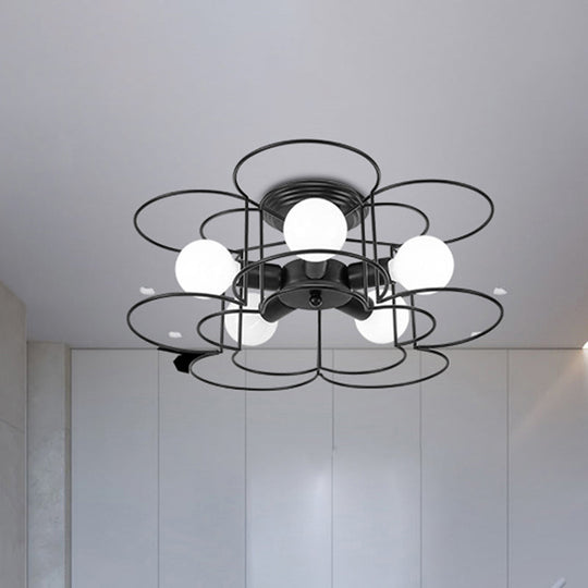 Lustre semi-encastré moderne avec cadre en fer noir/blanc - 5 lumières - Éclairage de plafond de chambre