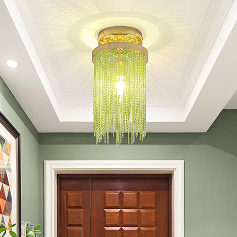 Lampe semi-encastrée moderne à chaîne en métal - Plafonnier à 1 lampe pour salon en or/chrome/bleu