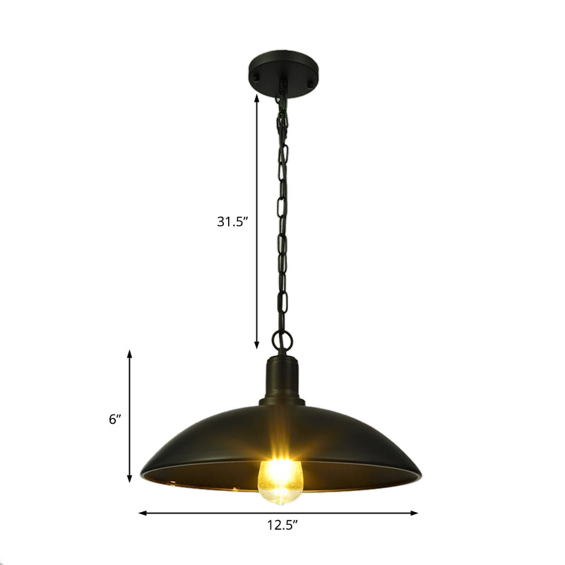 12.5"/16" W Loft Style Hanging Pendant Lamp with Bowl Shade, Adjustable Chain - Metallic and Black Finish