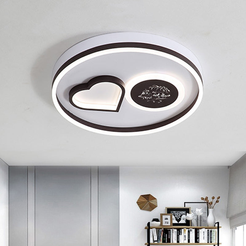 Modern Metal LED Round Flush Light in White/Brown for Living Room Ceiling - Warm/White Indoor Lighting