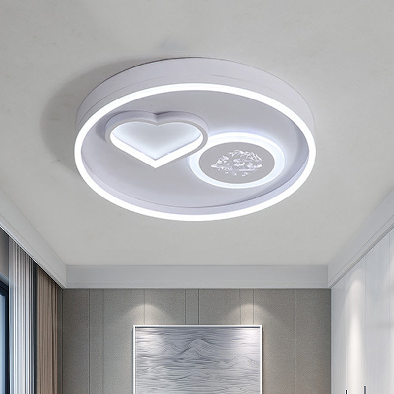 Modern Metal LED Round Flush Light in White/Brown for Living Room Ceiling - Warm/White Indoor Lighting