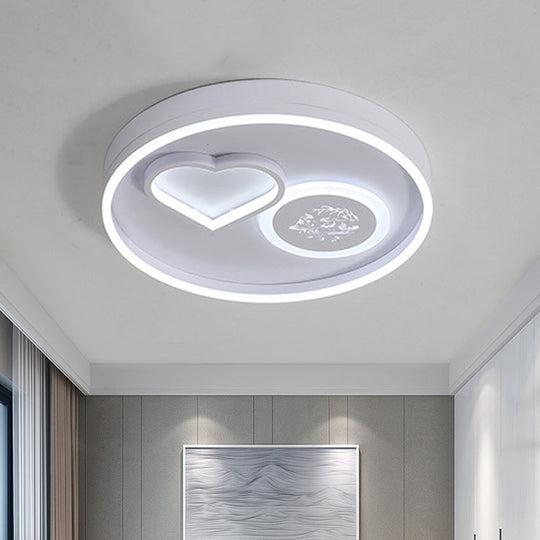 Modern Metal LED Round Flush Light in White/Brown for Living Room Ceiling - Warm/White Indoor Lighting