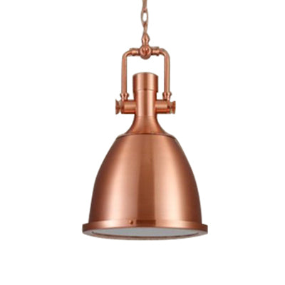 Industrial Nickel/Copper Pendant Lamp With Glass Diffuser - Hanging Metal Dome Ceiling Light Copper