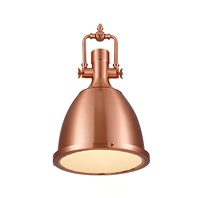 1-Light Industrial Pendant Lamp with Nickel/Copper Finish, Metal Dome Shade, Chain & Glass Diffuser