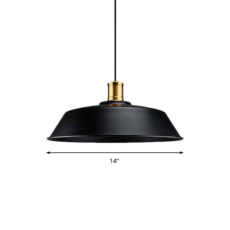 Retro Metallic Pendant Light - Barn Living Room Ceiling Lamp, Black Finish, 1 Light, 10"/14"/18" Width
