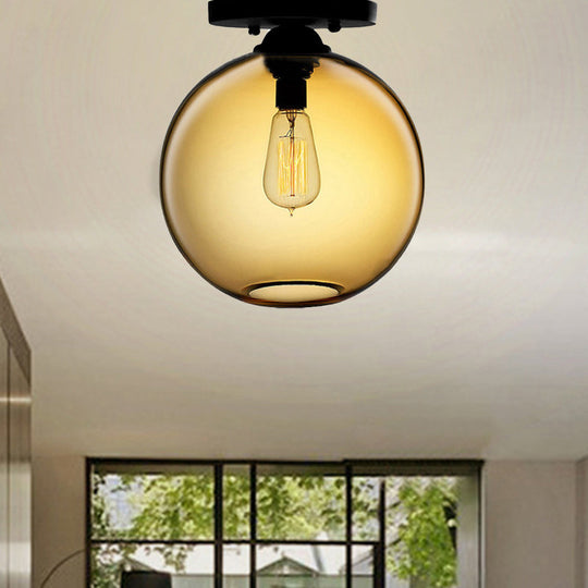 Contemporary Glass Orbit Ceiling Light Fixture - Red/Sky Blue/Amber/Dark Smoke/Coffee - 1 Head - Indoor Flush Mount