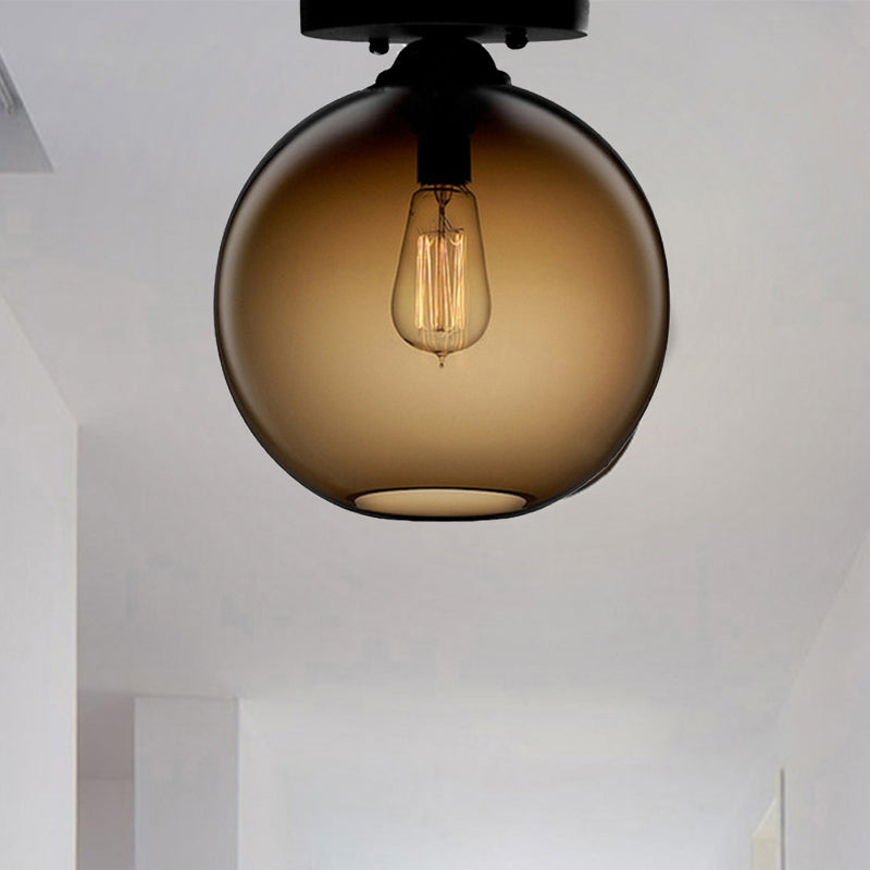 Contemporary Glass Orbit Ceiling Light Fixture - Red/Sky Blue/Amber/Dark Smoke/Coffee - 1 Head - Indoor Flush Mount