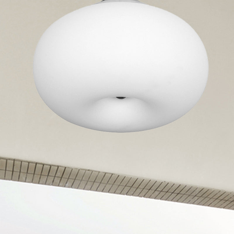 Modernist Ceiling Flush Mount Light with Glass Lampshade for Balcony - White, Obong - 3 Sizes Available