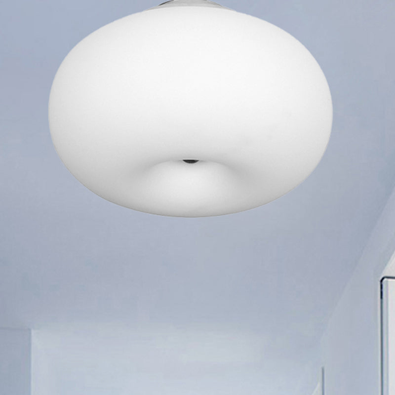 Modernist Ceiling Flush Mount Light with Glass Lampshade for Balcony - White, Obong - 3 Sizes Available