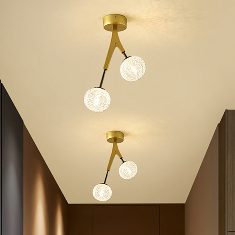 Gold Finish Handwoven Ball Semi Flush Light Fixture - Modern Ceiling Flush Mount