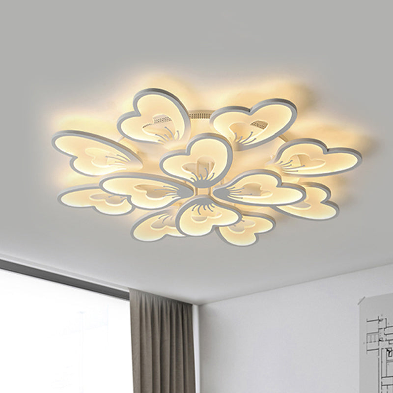 Modern Creative Petal Ceiling Flush Mount Acrylic White Integrated LED Living Room Light (9/12/15 Heads) in Warm/White