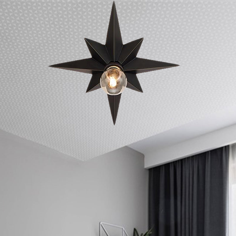 Contemporary Black/Bronze Anise Star Flush Ceiling Light - 1 Head Stairway Flush Mount Fixture