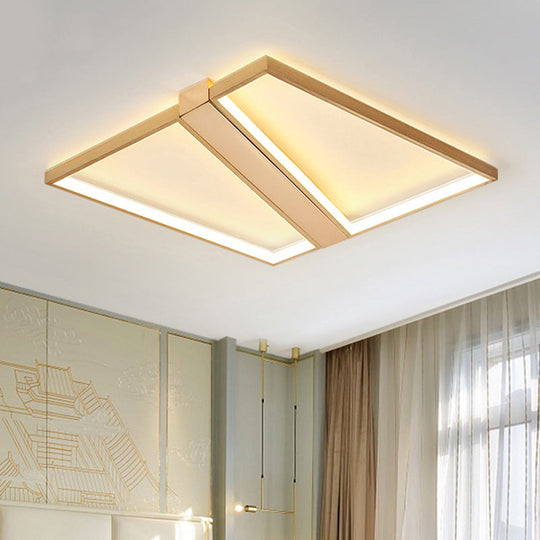 Square Gold Metal Flush Mount Ceiling Light for Modern Bedroom - 18"/23.5" W LED, Warm/White