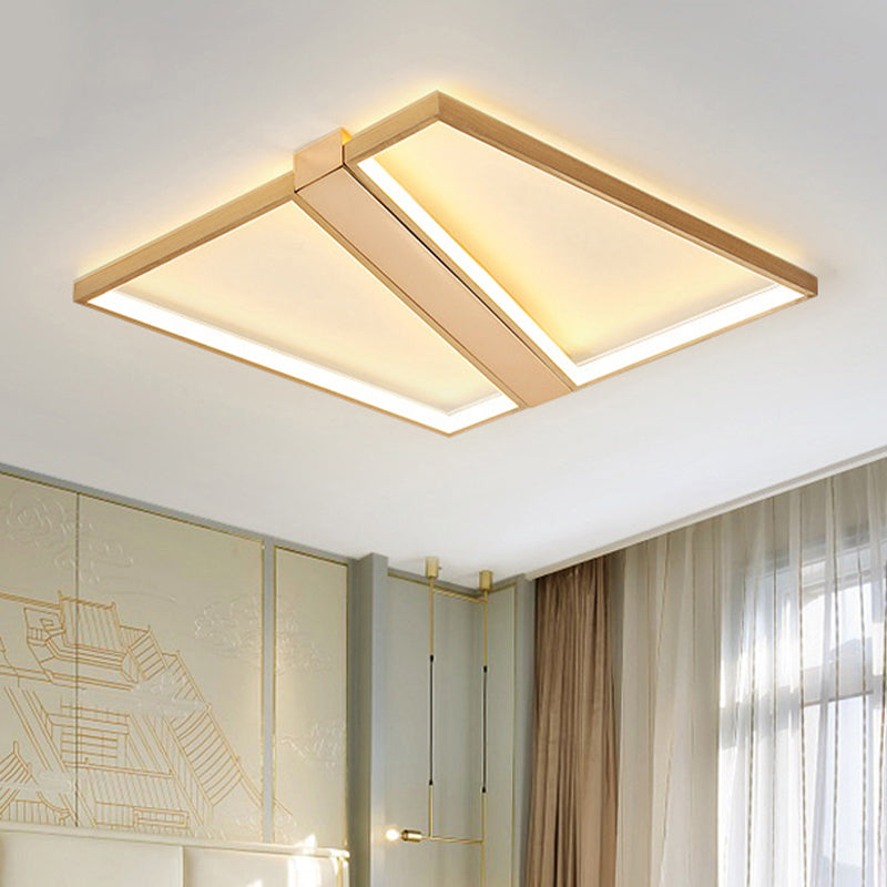 Square Gold Metal Flush Mount Ceiling Light For Modern Bedroom - 18/23.5 W Led Warm/White