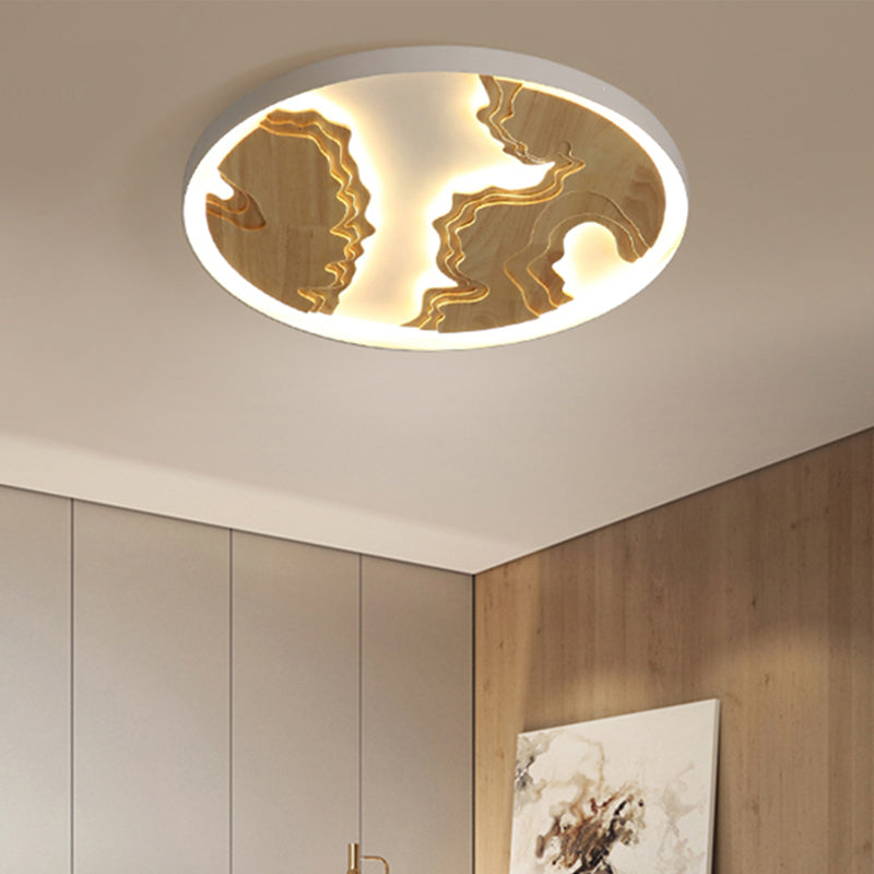 Contemporary Wood Gold/White Round LED Flush Mount Lamp for Living Room Ceiling - 16"/19.5"/23.5" Diameter