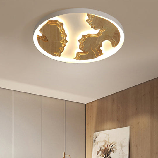 Contemporary Wood Gold/White Round LED Flush Mount Lamp for Living Room Ceiling - 16"/19.5"/23.5" Diameter
