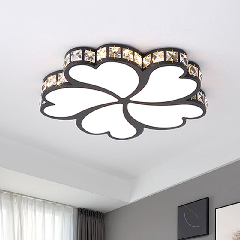 Nordic Clover Crystal Flush Mount Ceiling Light - Black/White/Gold LED Illumination for Bedroom