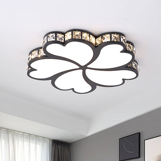 Nordic Clover Crystal Flush Mount Ceiling Light - Black/White/Gold LED Illumination for Bedroom