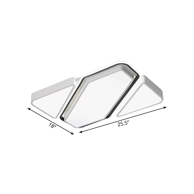 Modern Metal White LED Flush Ceiling Light with Acrylic Diffuser - Spliced Rectangle Design, 25.5"/37.5" W
