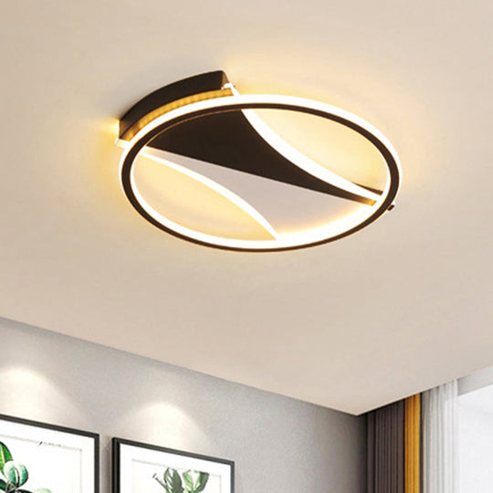 Modern Black & White Circular Flush Ceiling Light in Warm/White, 16"/19.5"/23.5" Diameter