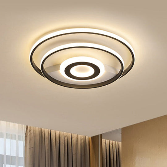 Black Ring Flush Mount Light – Nordic Acrylic LED Ceiling Lighting for Bedroom (16"/19.5"/23.5" W) - Warm/White