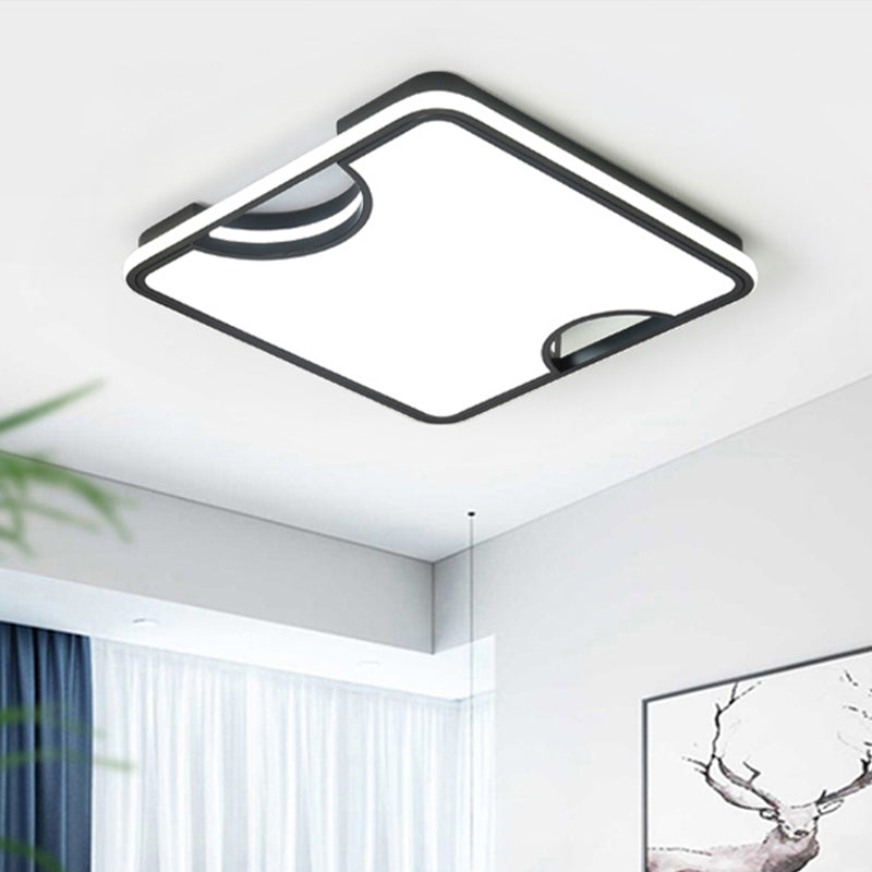 Modern Rectangular/Square Acrylic Flush Ceiling Light, LED Ceiling Lamp in Black/White, Warm/White (16"/19.5"/35.5" W)