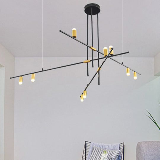 Modern Metal Rectilinear Chandelier Light: Black Ceiling Fixture (3/4/9 Lights)