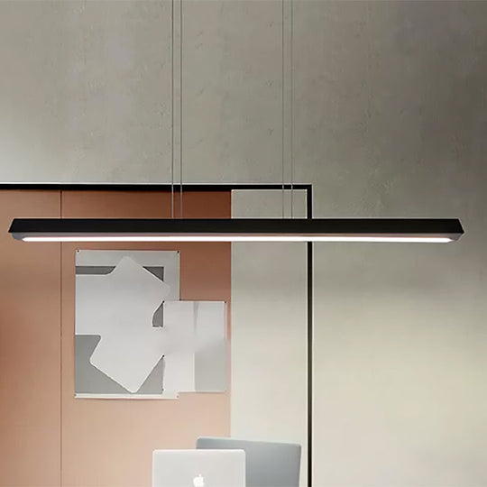 Sleek Modern Black LED Office Pendant Lighting - Stylish Slim Rectangular Linear Metal Shade - Ideal for Office Décor