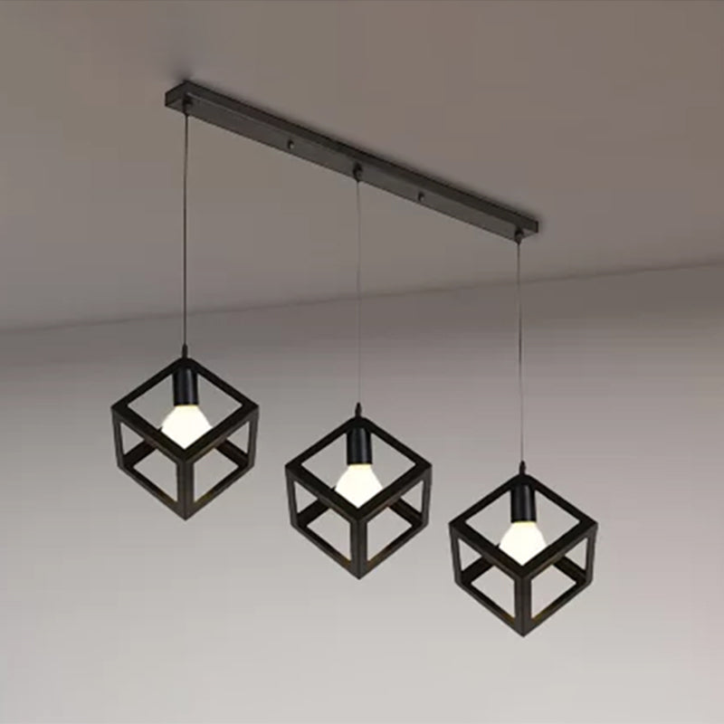Industrial Metal Pendant Light With Wire Cage Shade - 3 Bulbs Black/White For Living Room Ceiling