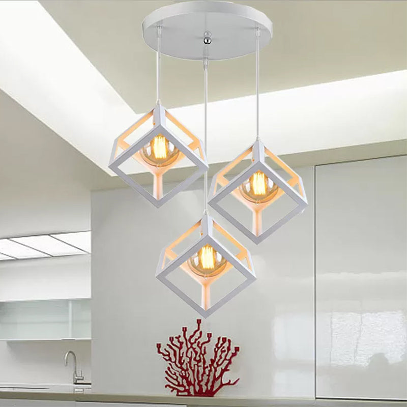 Industrial Metal Pendant Light With Wire Cage Shade - 3 Bulbs Black/White For Living Room Ceiling