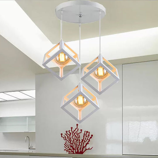 Industrial Metal Pendant Light With Wire Cage Shade - 3 Bulbs Black/White For Living Room Ceiling