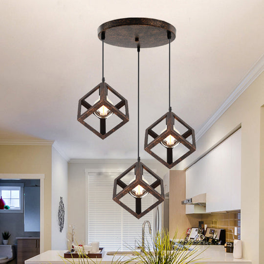 Industrial Metal Pendant Light With Wire Cage Shade - 3 Bulbs Black/White For Living Room Ceiling