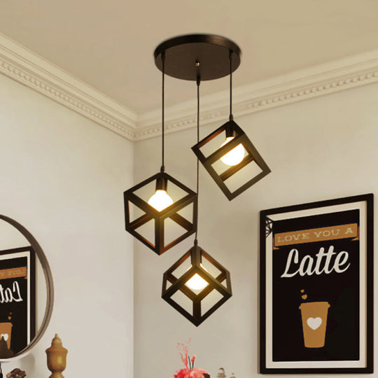 Industrial Metal Pendant Light With Wire Cage Shade - 3 Bulbs Black/White For Living Room Ceiling