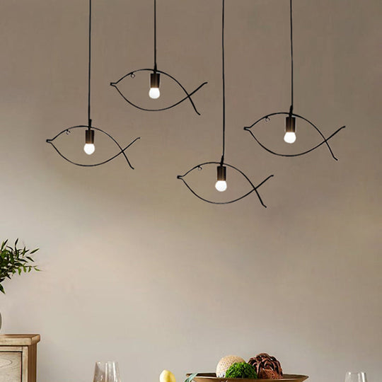 Modern Black Fish-Shaped Metal Pendant Light For Dining Room - 1-Light Ceiling Fixture