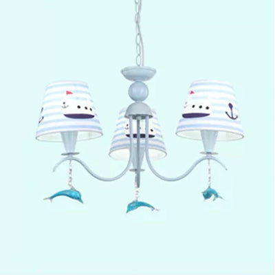 Blue Chandelier With Dolphin Deco: Creative Metal Hanging Light Ideal For Baby Room 3 / A
