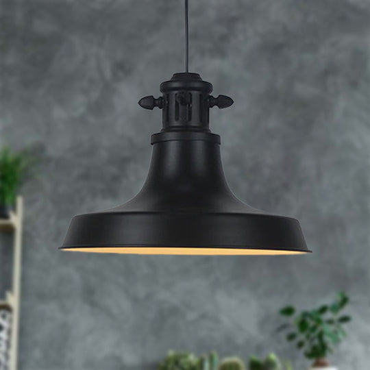 Lampe suspendue de style rétro avec abat-jour en grange et finition en métal noir - Idéal pour les restaurants