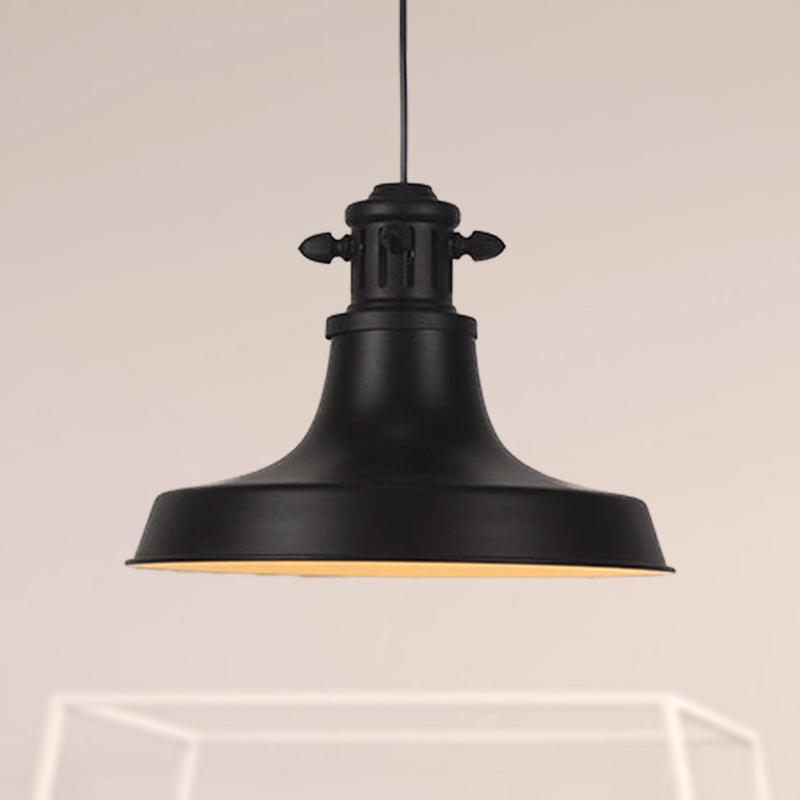 Lampe suspendue de style rétro avec abat-jour en grange et finition en métal noir - Idéal pour les restaurants