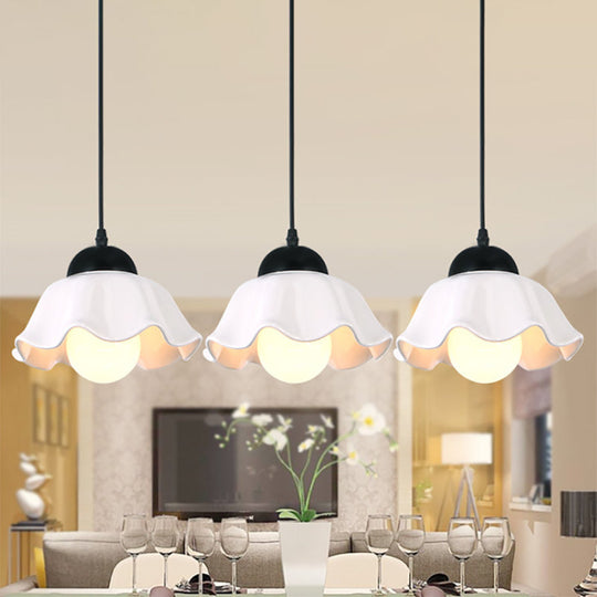 White Glass Flower Shade Pendant Light For Dining Room With Loft Style