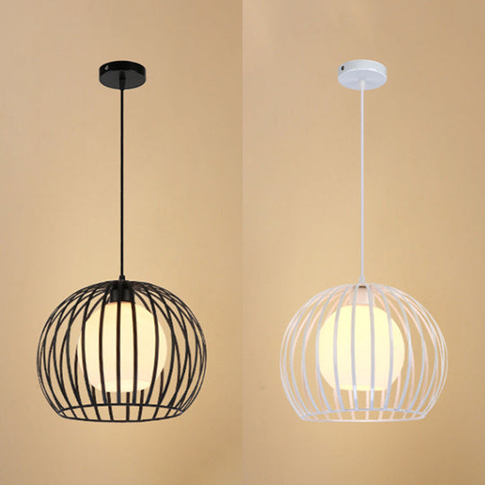 Industrial Style Black/White Metallic Global Cage Hanging Light For Living Room