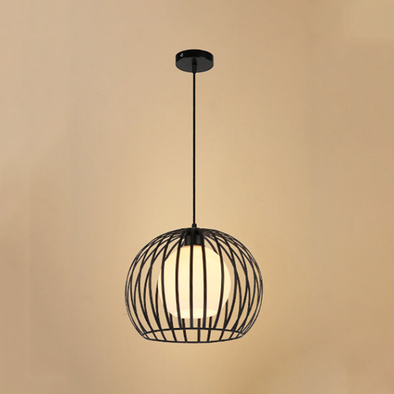 Industrial Style Metallic Global Cage Ceiling Hanging Light, Black/White Suspension, Ideal for Living Room