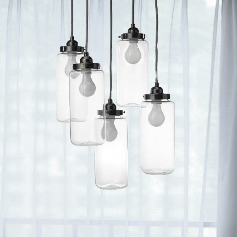 Luminaire suspendu moderne à 5 lampes en verre transparent pour hall d'entrée
