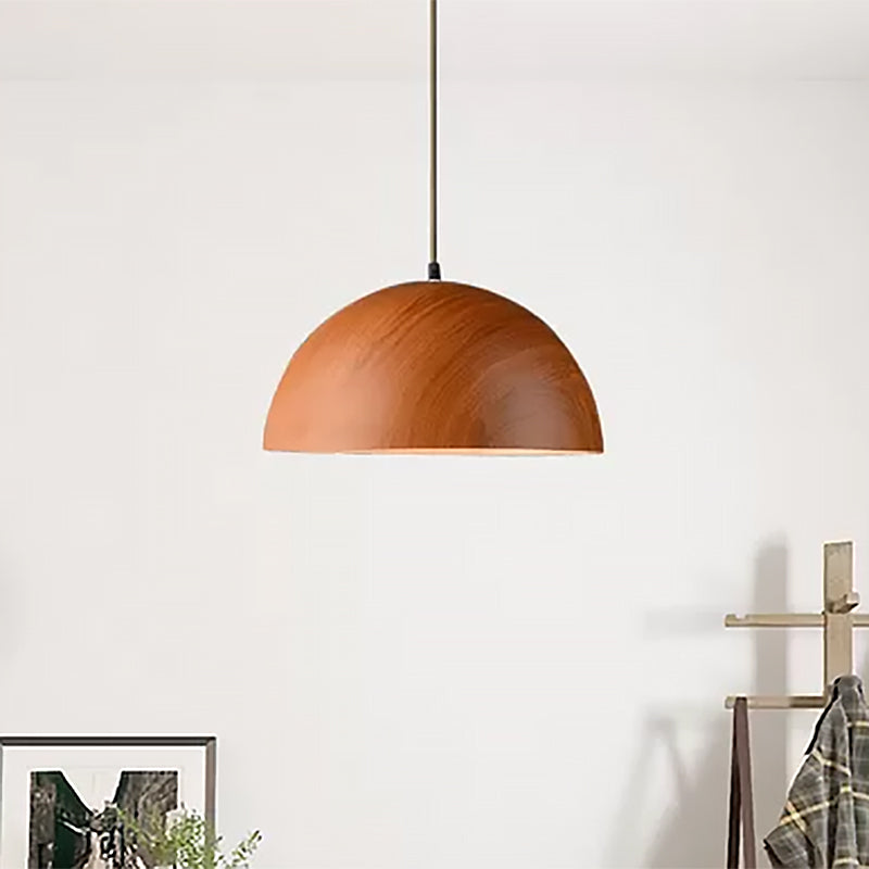 Contemporary Aluminum Domed Pendant Light with Wood Design in Dark Brown/Light Brown - Balcony Suspension