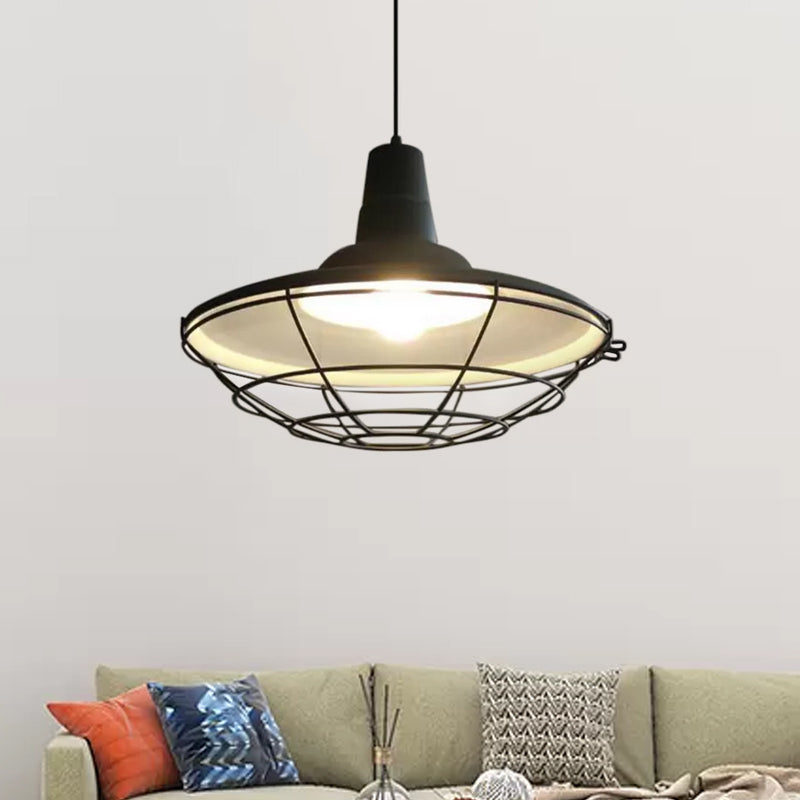 Vintage Metal Pendant Light - Stylish 1-Light Restaurant Lamp In Black / Cord