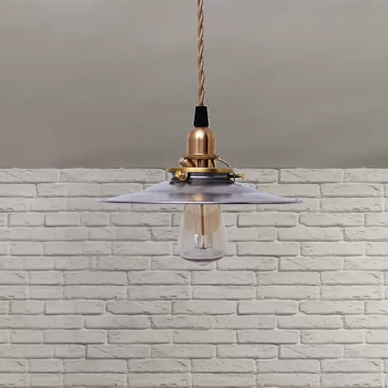 Industrial Metal Farmhouse Pendant Light with Brass Finish and Hanging Cord