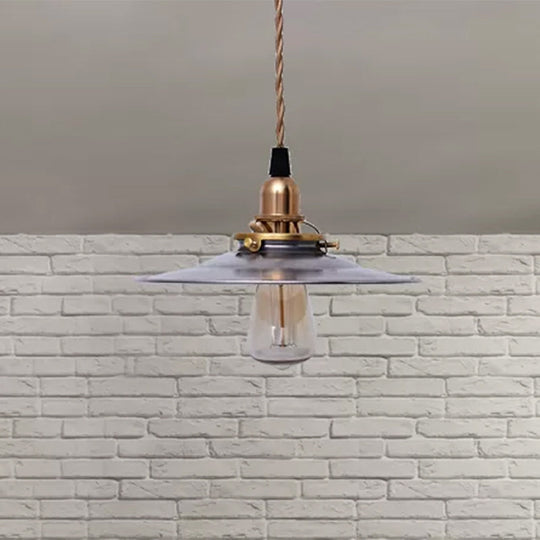 Industrial Metal Farmhouse Pendant Light with Brass Finish and Hanging Cord