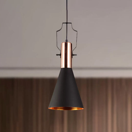 Black Metallic Pendant Light with Cone/Urn/Flared Shade - Adjustable Cord