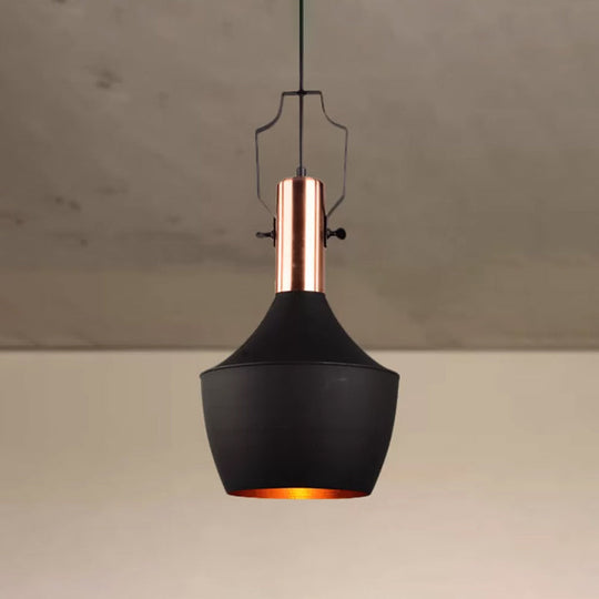 Black Metallic Pendant Light with Cone/Urn/Flared Shade - Adjustable Cord